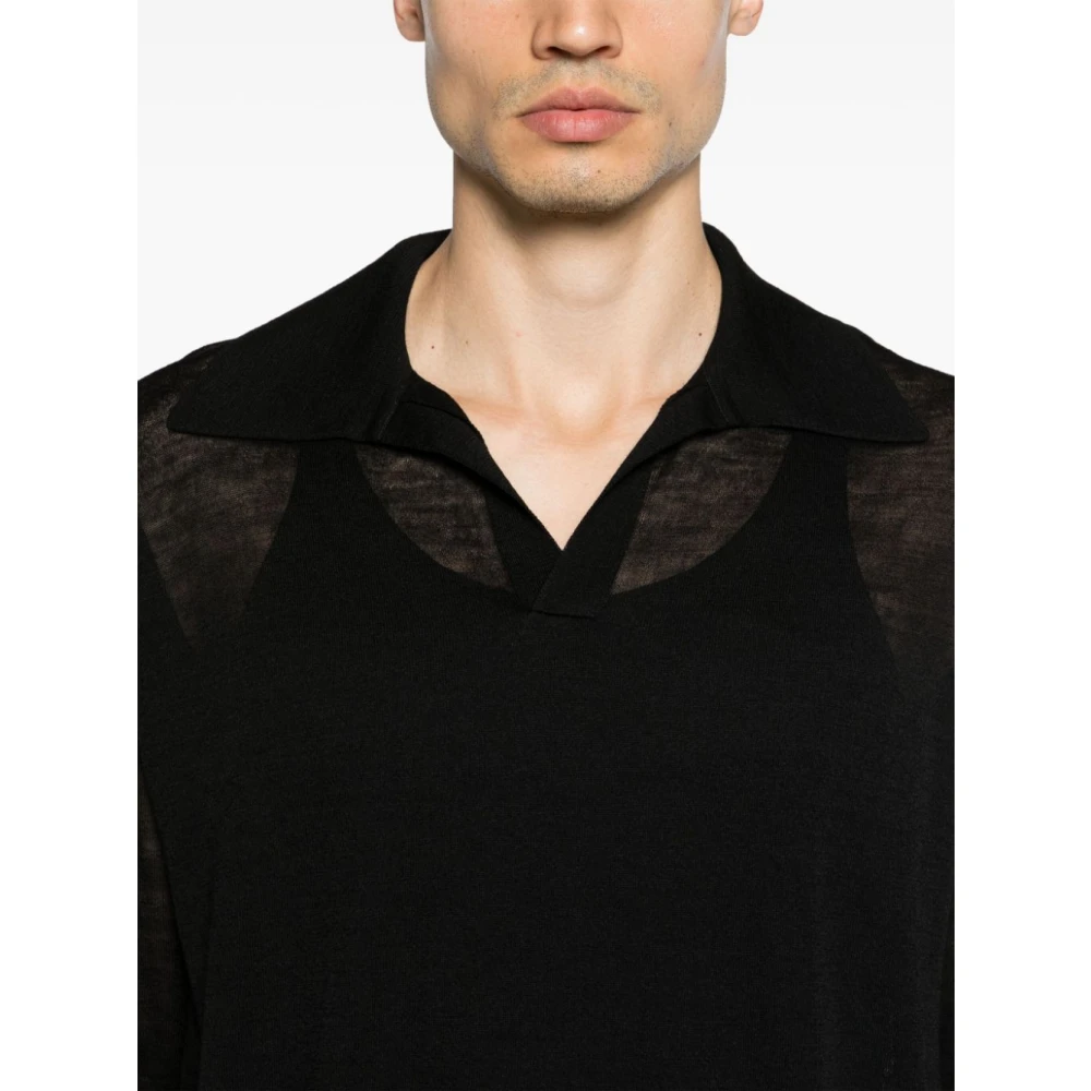 Auralee Zwart Mélange Polo T-shirt Black Heren