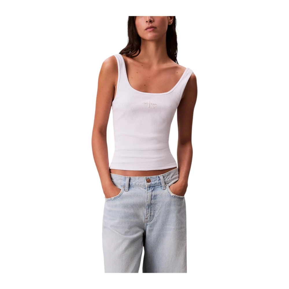 Calvin Klein Jeans Women's White Round Neck Sleeveless Tank-Top