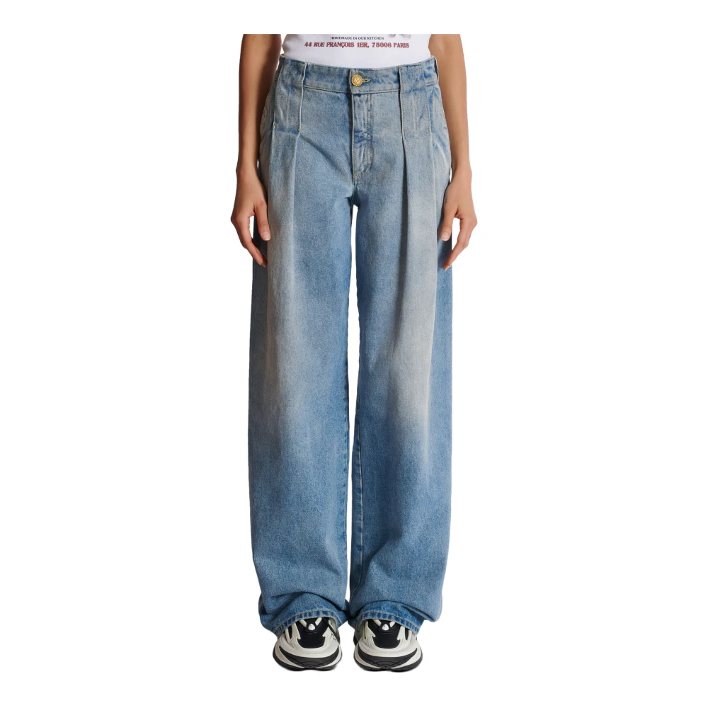 Balmain Geplooide denim jeans Blue Dames