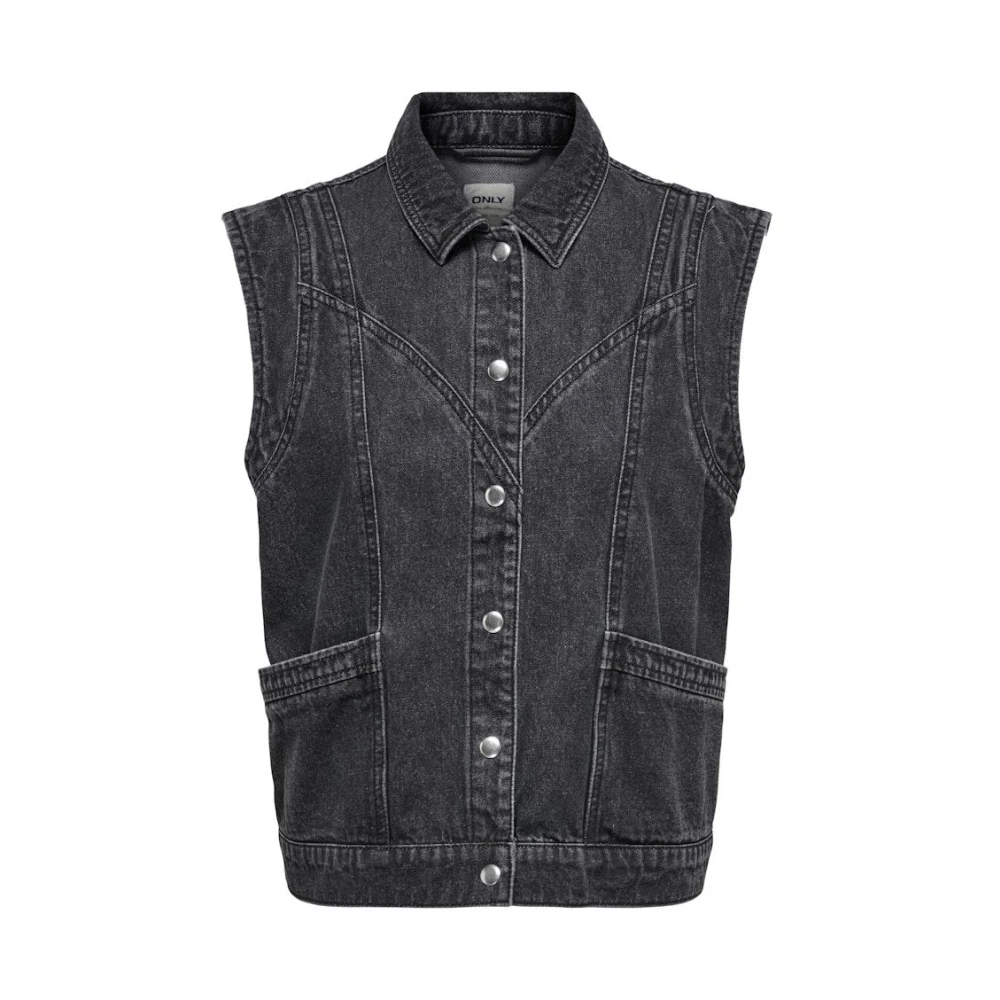 Only Gewassen Zwarte Denim Vest Black Dames