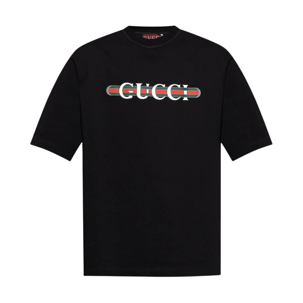 Gucci Zwart T-shirt met Web Print Black Heren