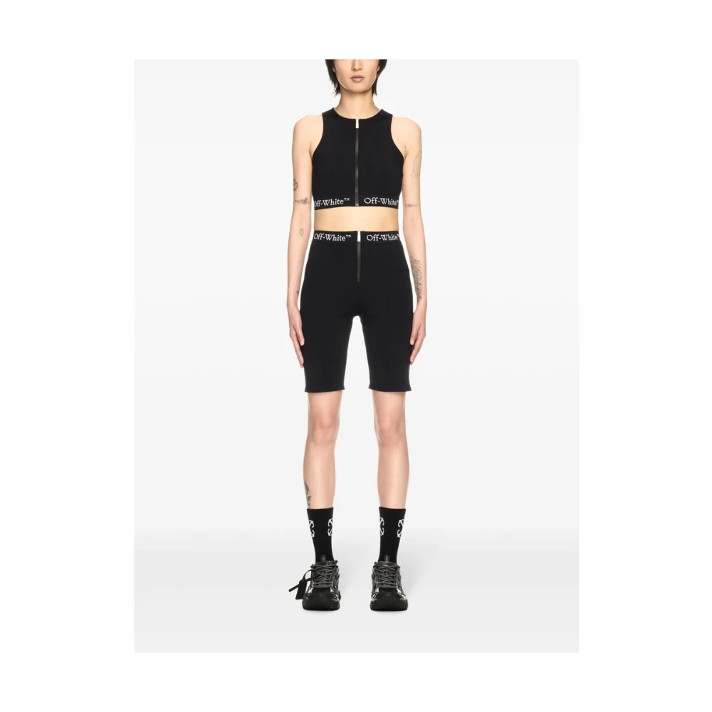 Off White Mouwloze Logo Onderband Rits Top Black Dames