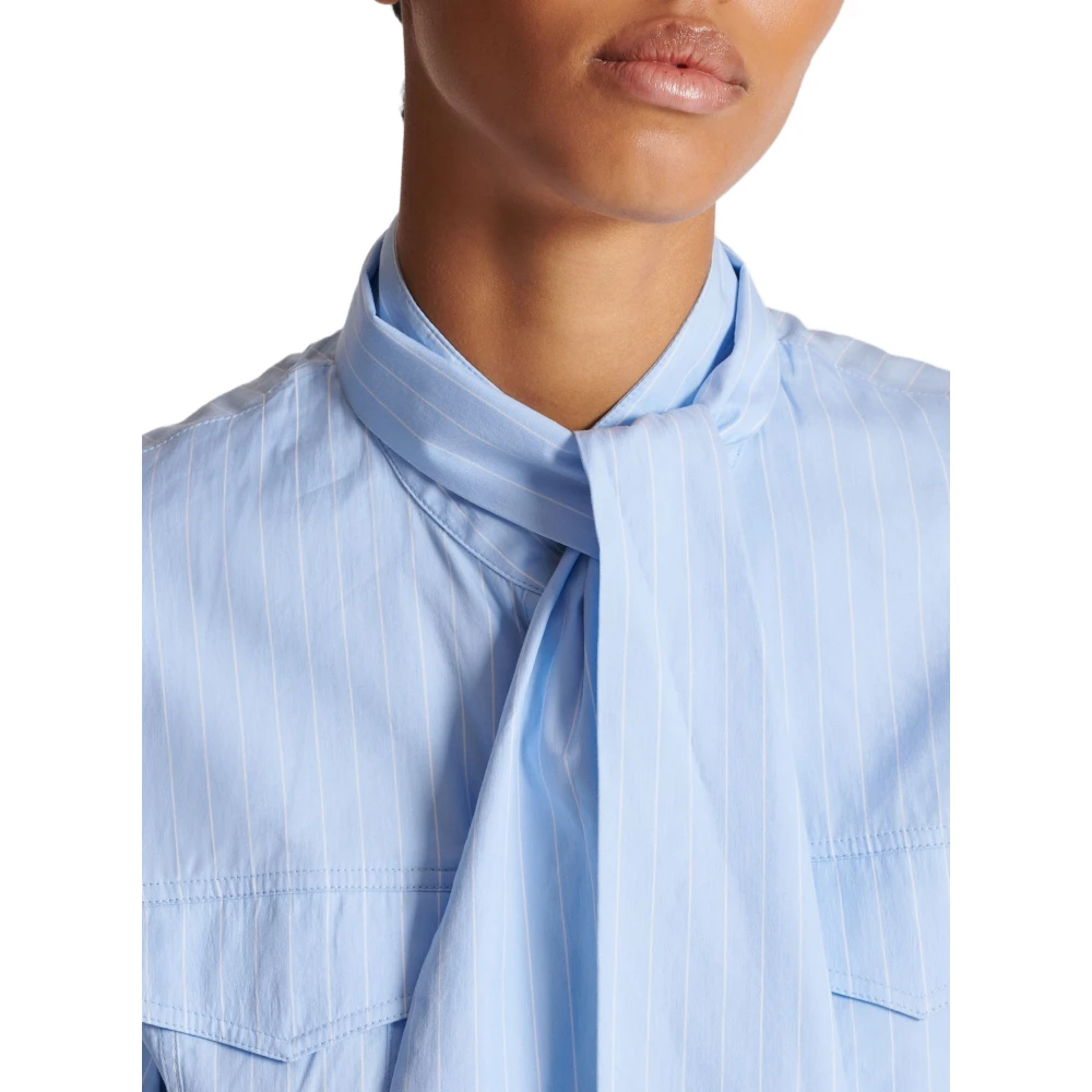 Balmain Gestreepte shirt met strik Blue Dames