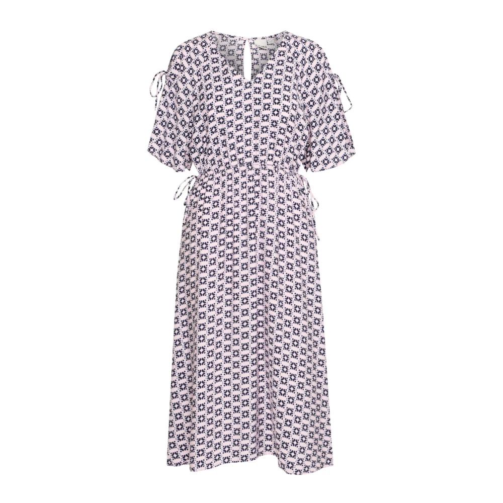 Ichi Multicolor Midi Dresses, Female, L, Square Ikat Aop Dress