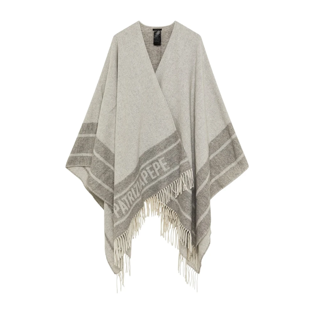 PATRIZIA PEPE Dubbelzijdige Poncho met Franjes Gray Dames