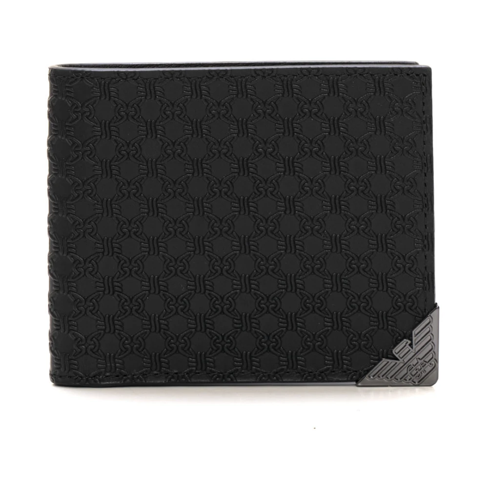 Emporio Armani Leren portemonnee met kaarthouder vakken Black Heren