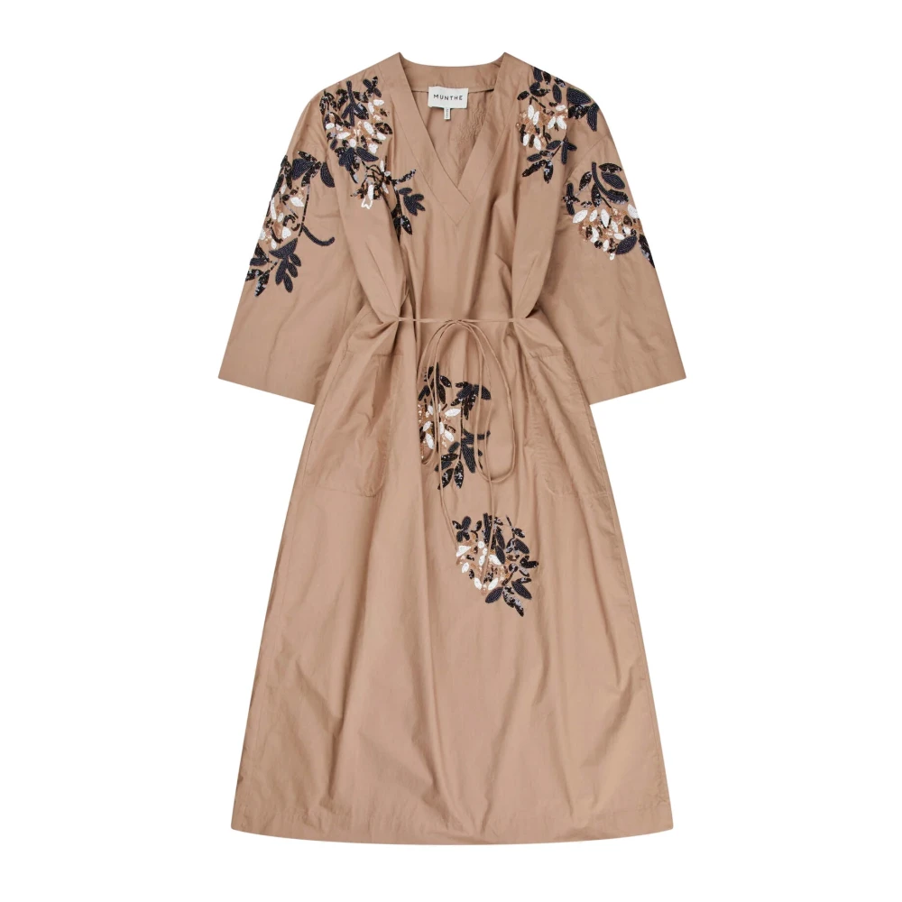 Munthe Bloemen Paillet Jurk met Tailleband Beige Dames