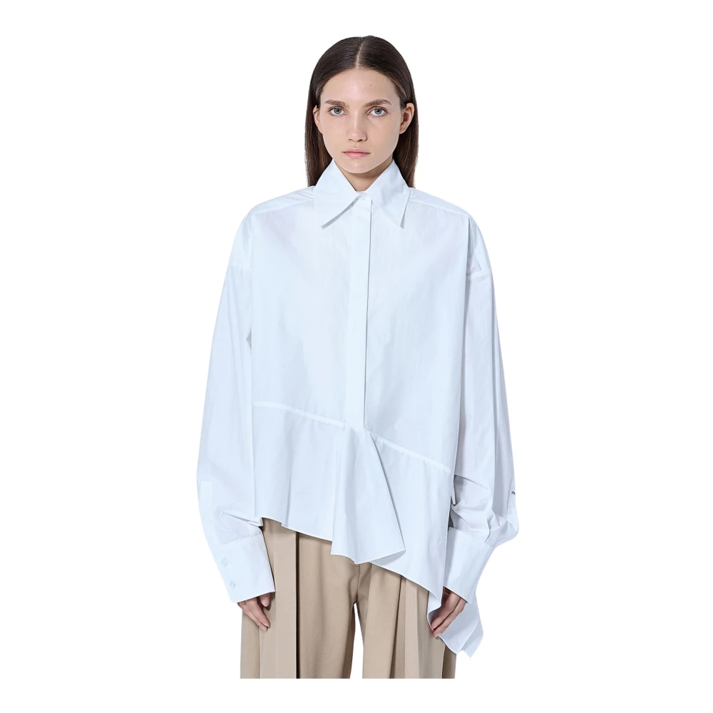 Sportmax Asymmetric Cotton Poplin Shirt - Female - Shirts - White - Xs - Blouses & Shirts