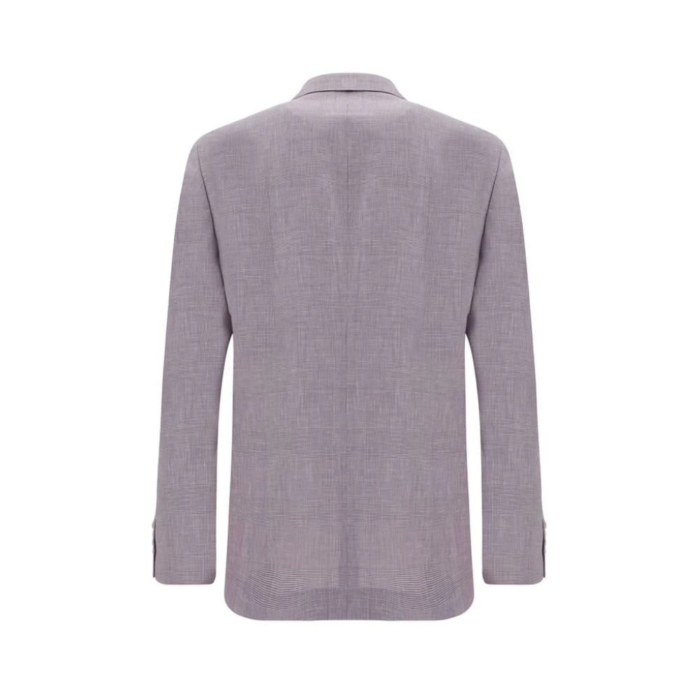 BRUNELLO CUCINELLI Wollen Geruite Blazer Jas Purple Heren