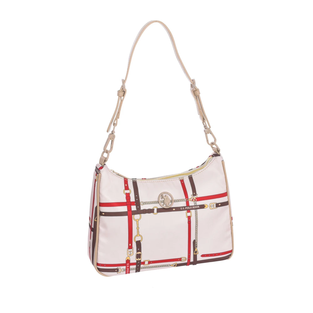 U.s. Polo Assn. Women's Beige Synthetic Baguettee Bag With Zipper Closure