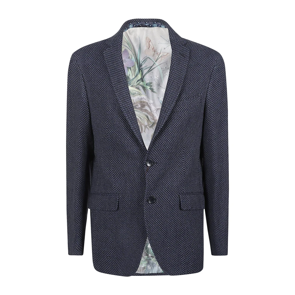 ETRO Blauwe Bloemen Gevoerde Slim Fit Jas Blue Heren
