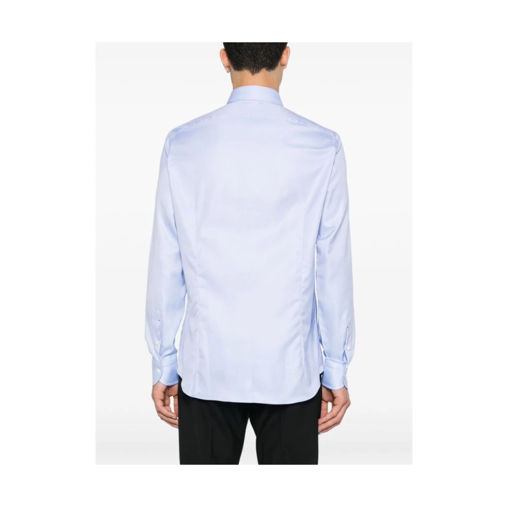 Mazzarelli Lichtblauw Katoenen Twill Overhemd Blue Heren