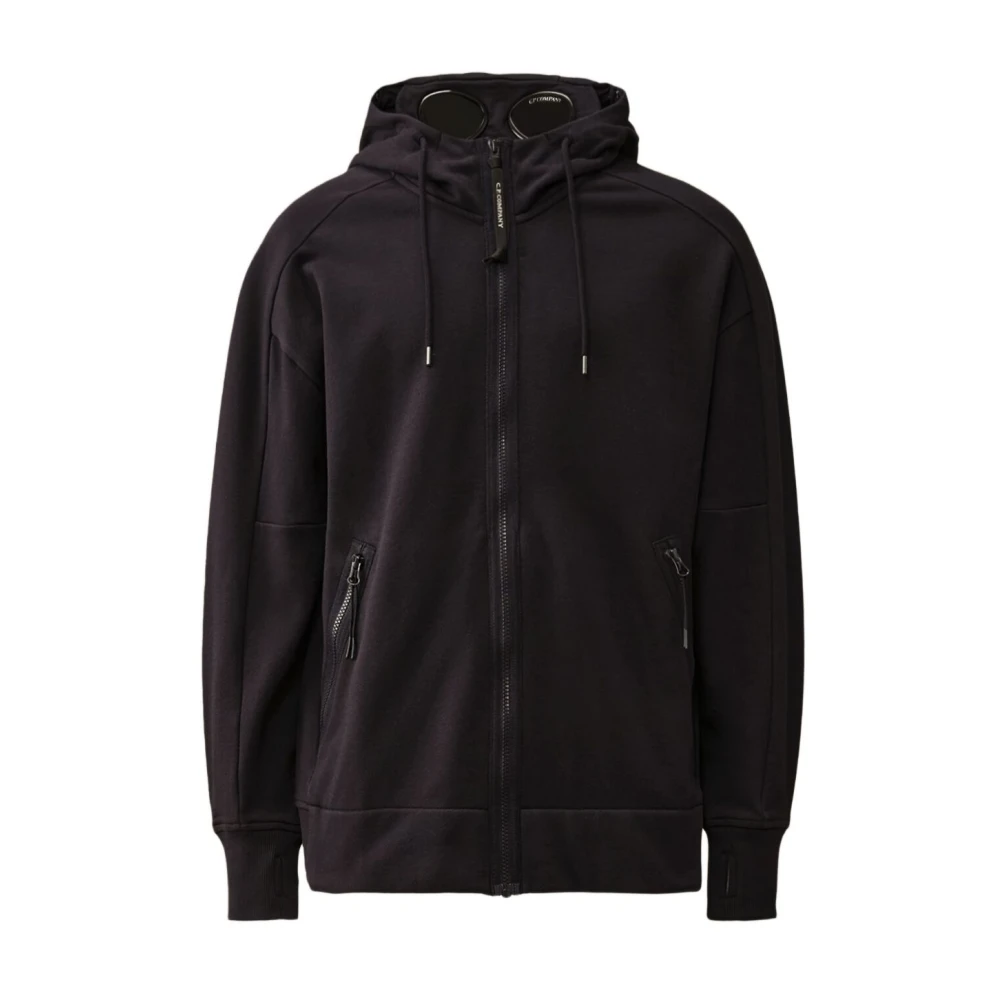 C.p. Company Diagonal Raised Fleece Goggle Sweatshirt - Male - Zip-Throughs - Blue - S - Sweatshirts & Hoodies