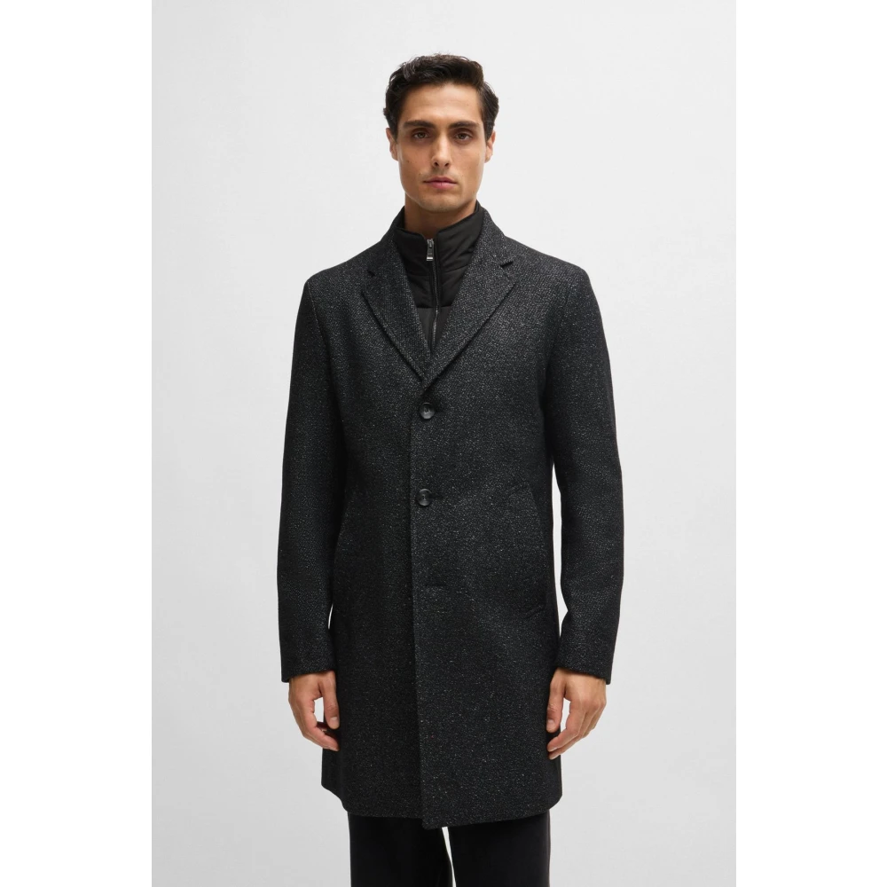 Boss Slanke Zwarte Jas met Uitneembare Voering Black Heren