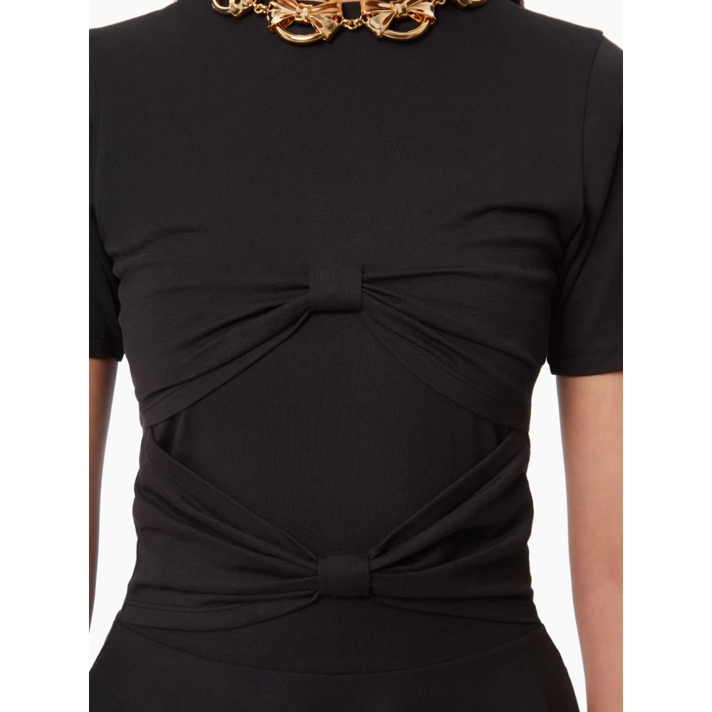 Nina Ricci Zwarte Peplum T-shirt met Strikdetail Black Dames