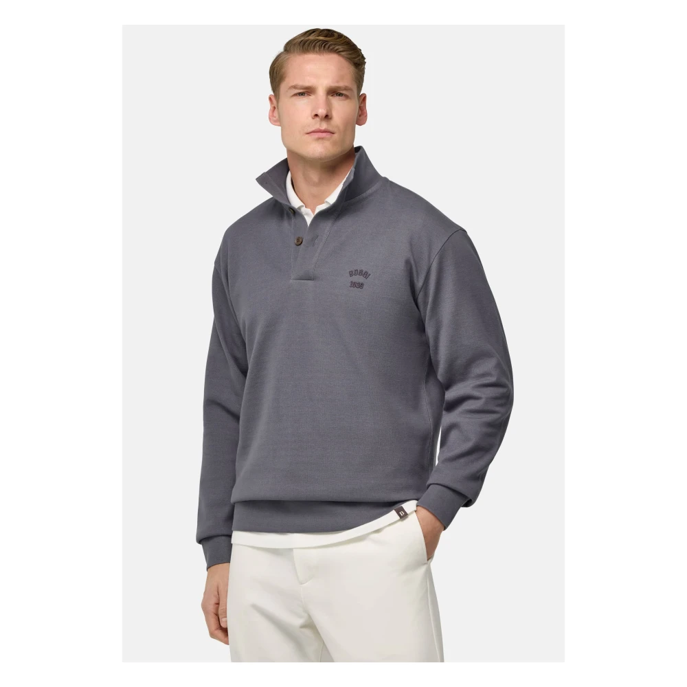 Boggi Milano Mock Polo Neck Sweatshirt van katoenmix Gray Heren