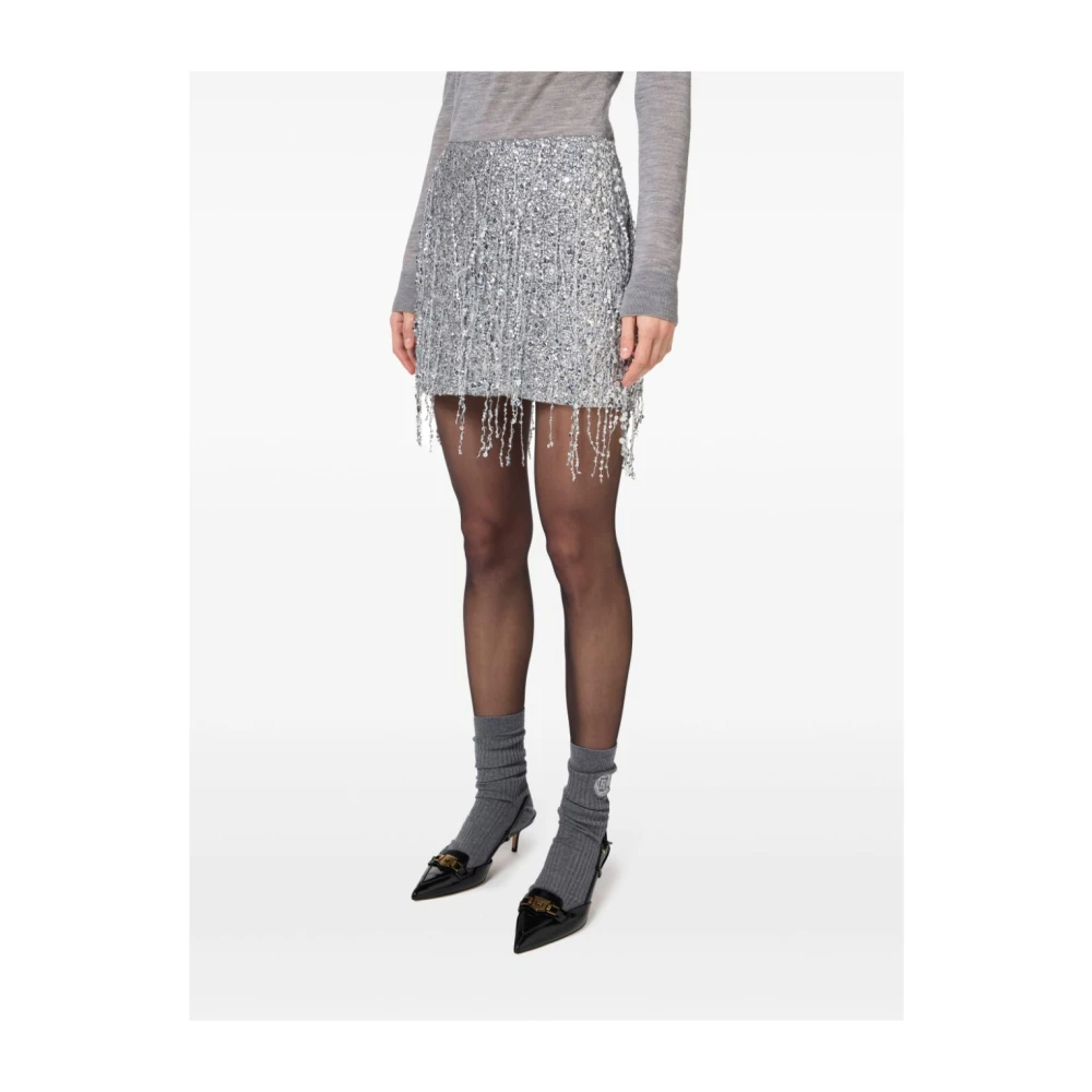 Elisabetta Franchi Pailletten franje geborduurde minirok Gray Dames