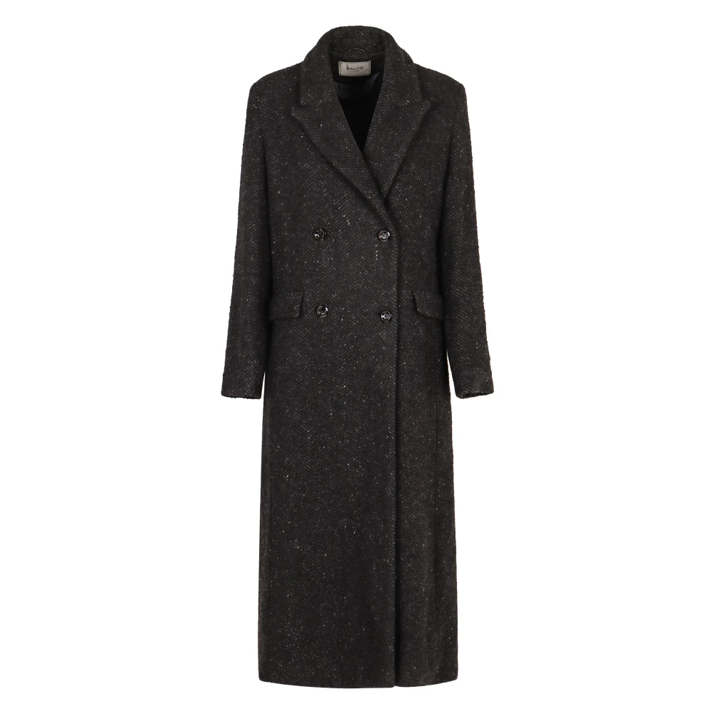 Paltò Herringbone Tweed Double-Breasted Coat Gray Dames