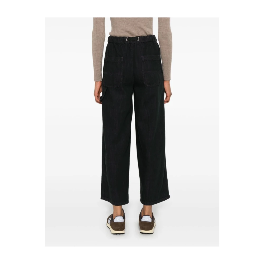 White Sand Zwarte Denim Elastische Trekkoord Broek Black Dames