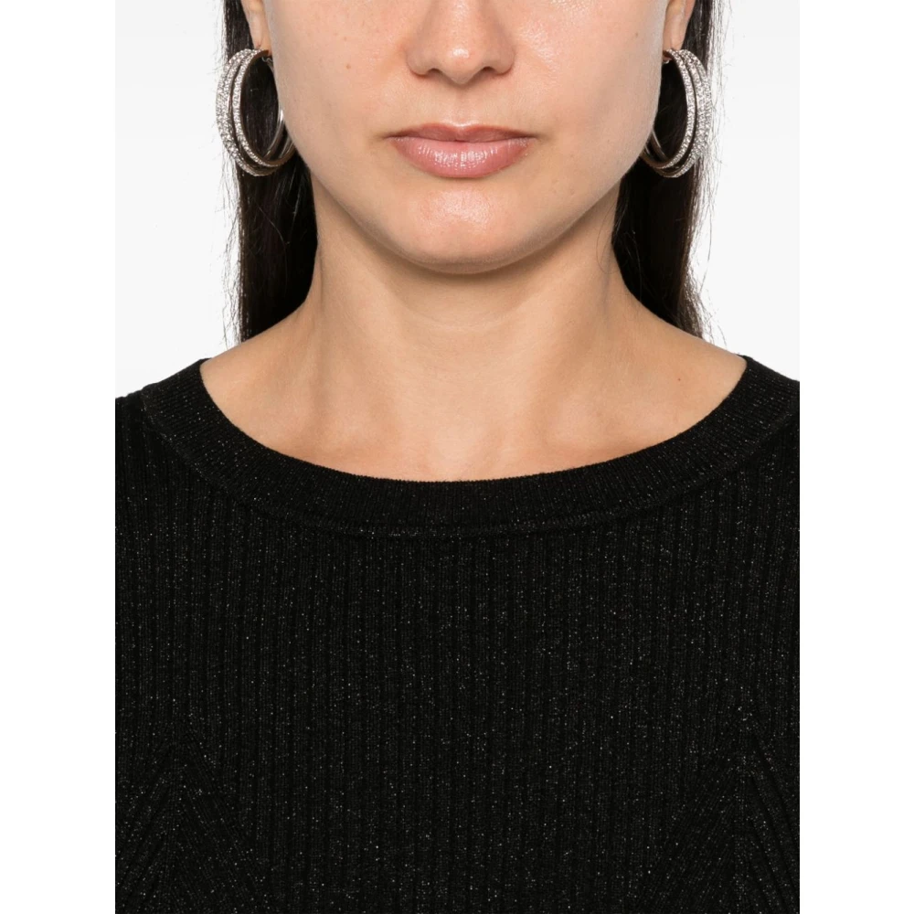 P.a.r.o.s.h. Zwarte Geribbelde Gebreide Lurex Jurk Black Dames