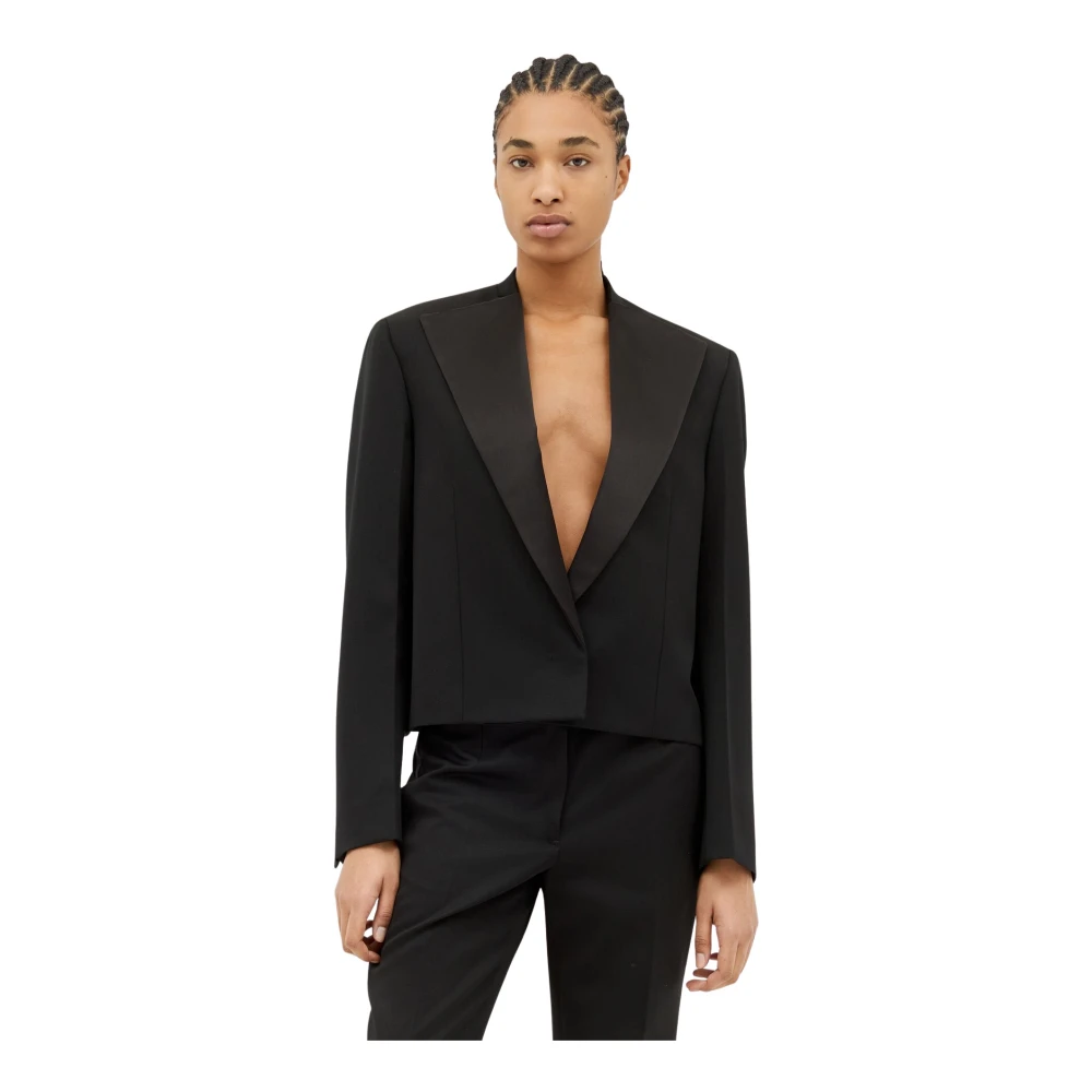 Jil Sander Wollen Canvas Geknipte Getailleerde Blazer Black Dames