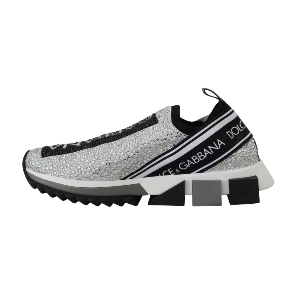 Dolce & Gabbana Women's Gray Crystal Slipons Portofino Sneakers