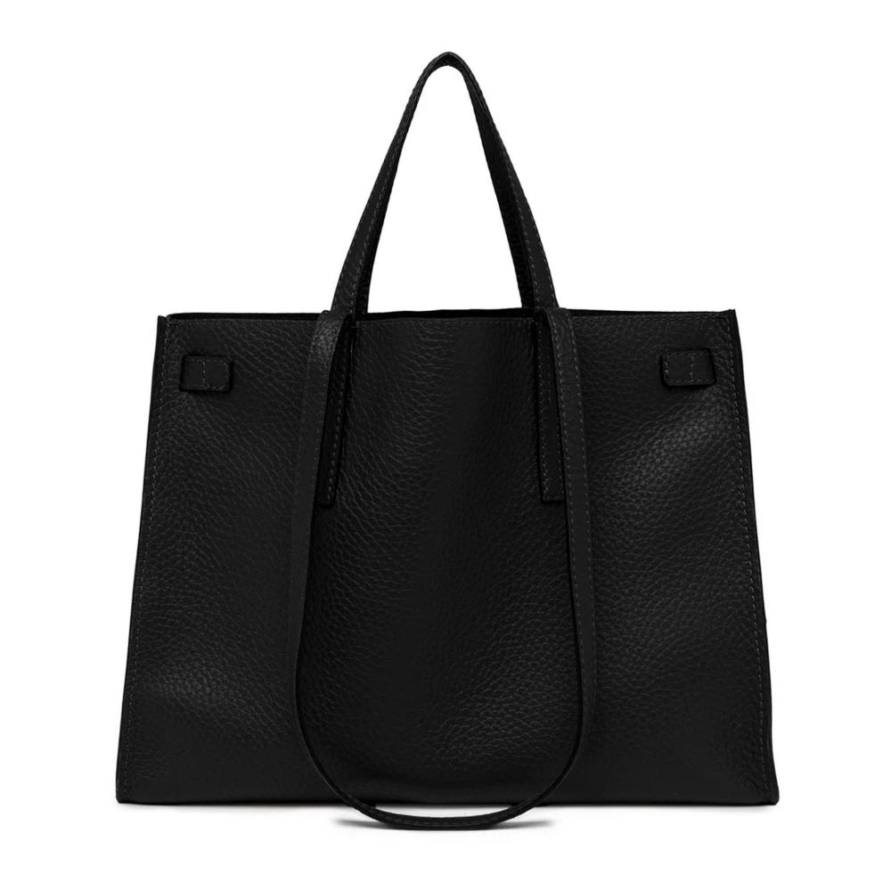 Gianni Chiarini Zwarte Dubbel Graanleren Maxi Tas Black Dames