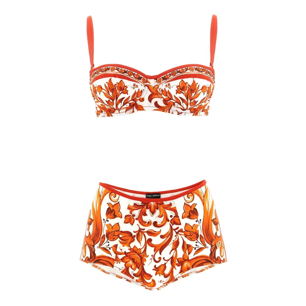 Dolce & Gabbana Vrouw Oranje Badmode Dames, L, Bikini Met Majolica-Print