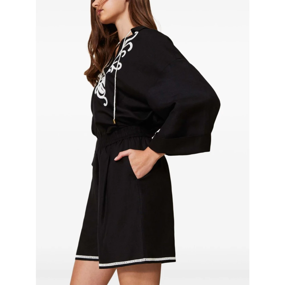 Twinset Zwarte Shorts met Elastische Tailleband Black Dames