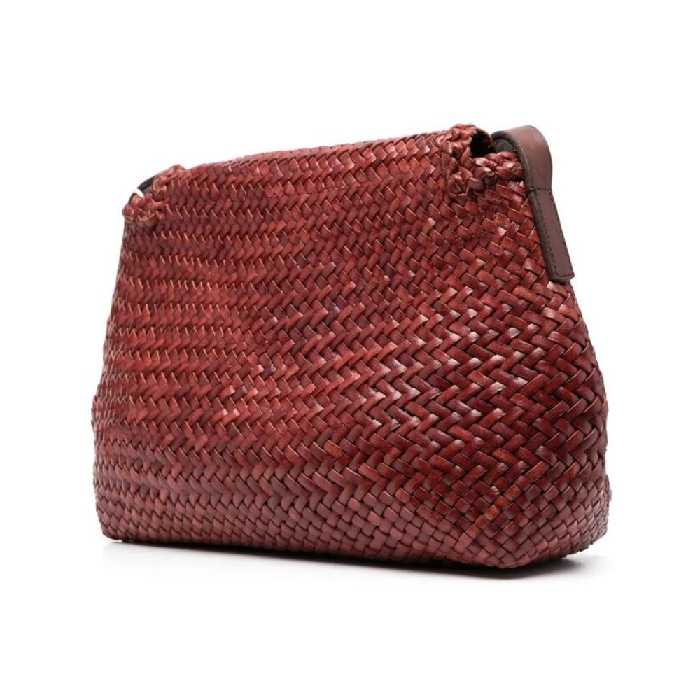 Dragon Diffusion Rode Klei Leren Geweven Schoudertas Red Dames