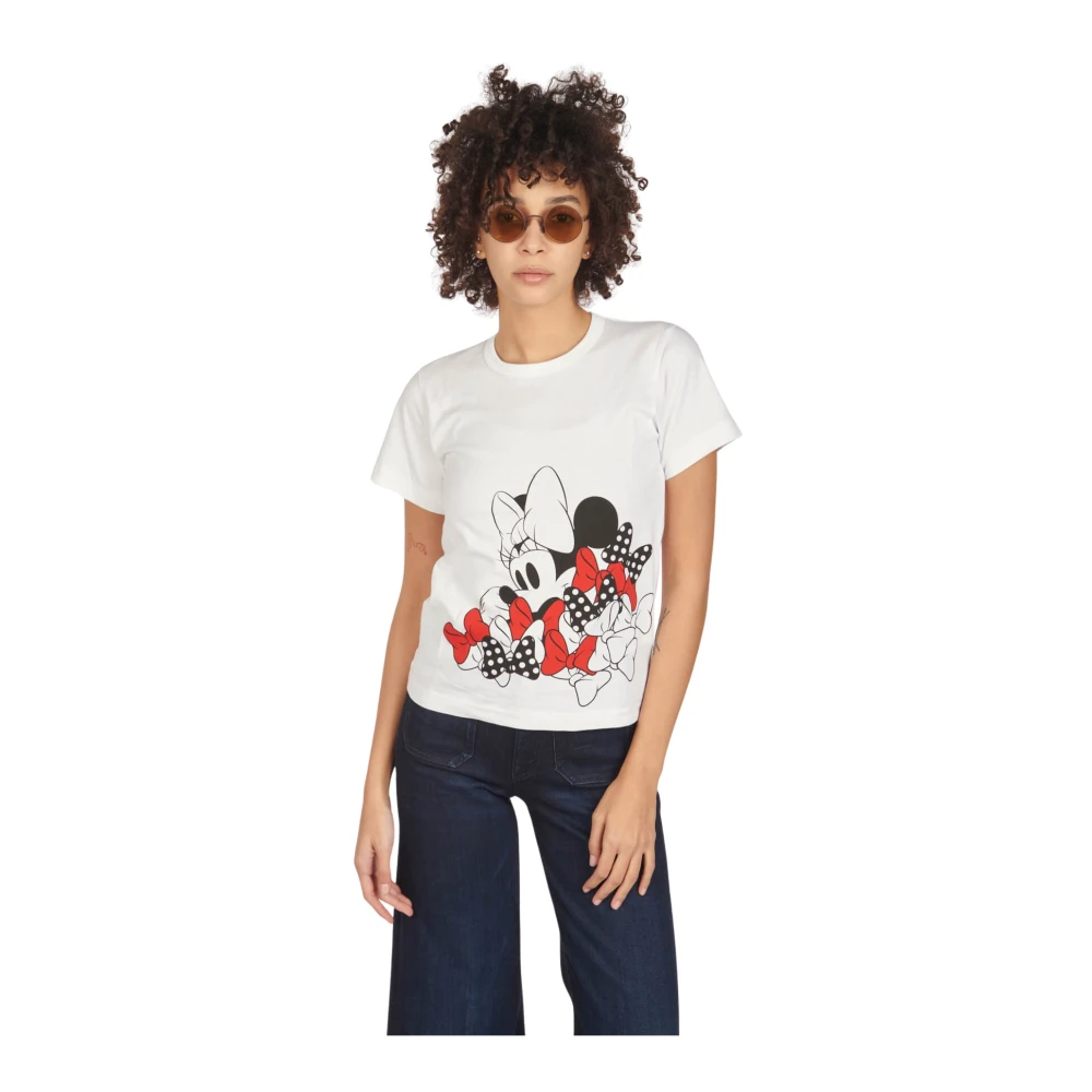 Comme des Garçons Wit Minnie Print Crew-Neck T-shirt White Dames