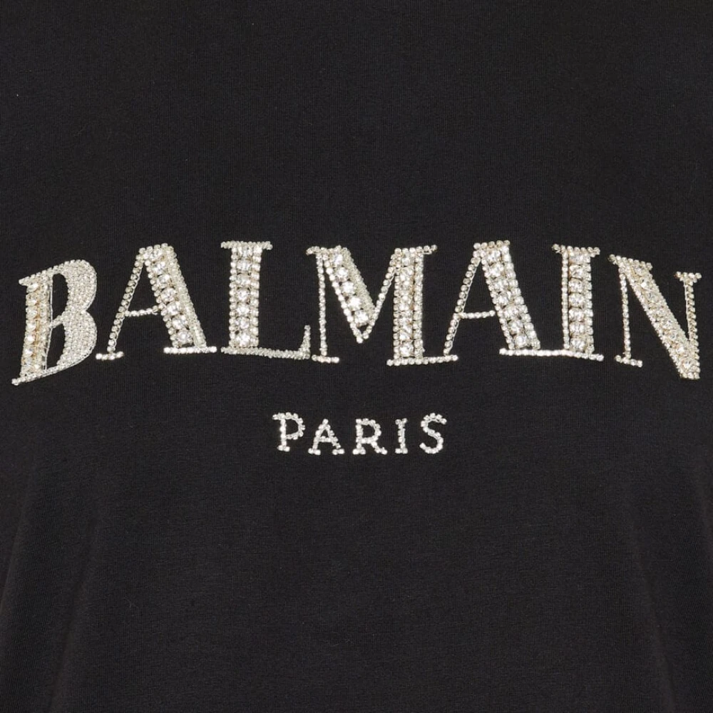 Balmain Kristal Logo Zwart T-shirt Black Dames