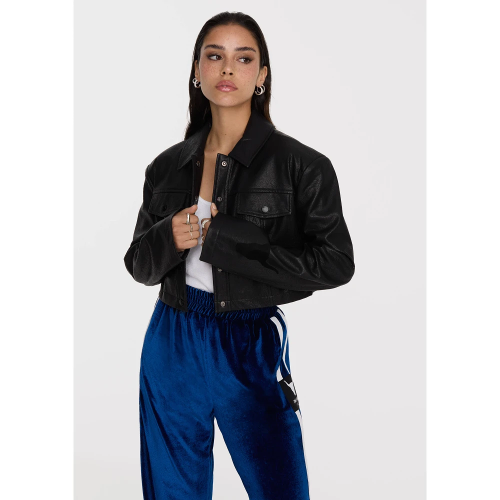 Alix The Label Faux Leather Blouse met Lange Mouwen Black Dames