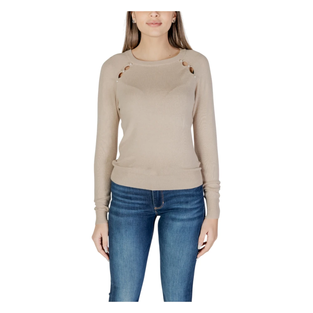 Only Beige Longsleeve Ronde Hals T-shirt Beige Dames