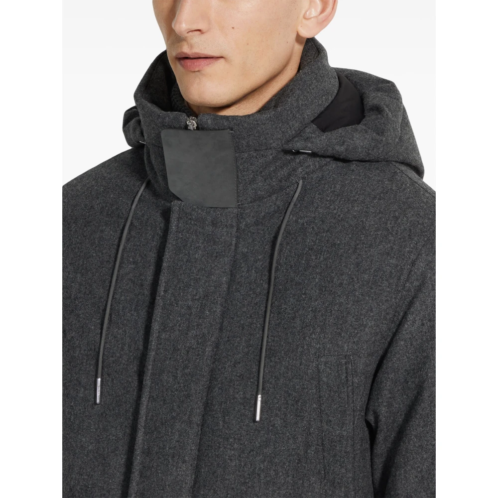 Ermenegildo Zegna Wollen Parka met Afneembare Capuchon Gray Heren