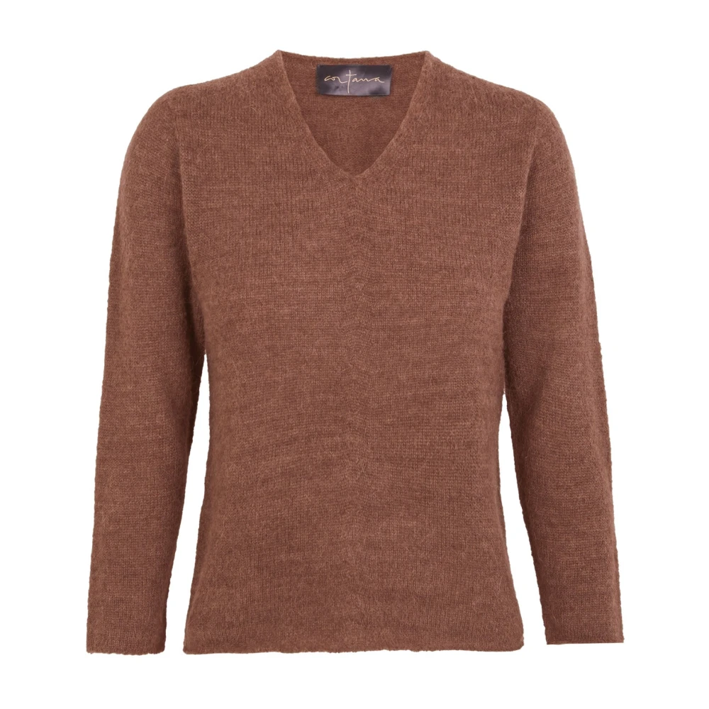 Cortana Women's Brown V-Neck Knitwear, Xs, Hana, Top In Baby Alpaca, Cashmere And Silk
