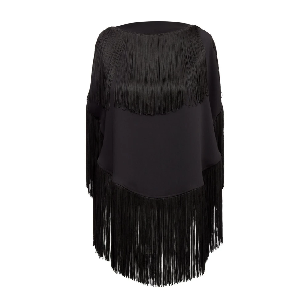 MM6 Maison Margiela Zwarte Top met Franjes en Bootnek Black Dames
