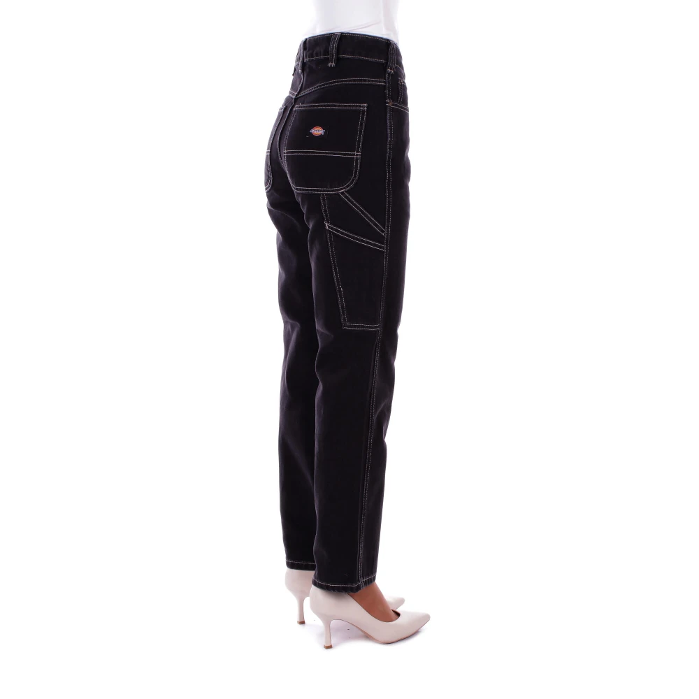 Dickies Zwarte Logo Jeans Regular Fit Black Dames