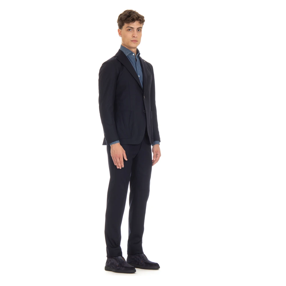 Tagliatore Blauwe Flanellen Jurk met Zakken Blue Heren