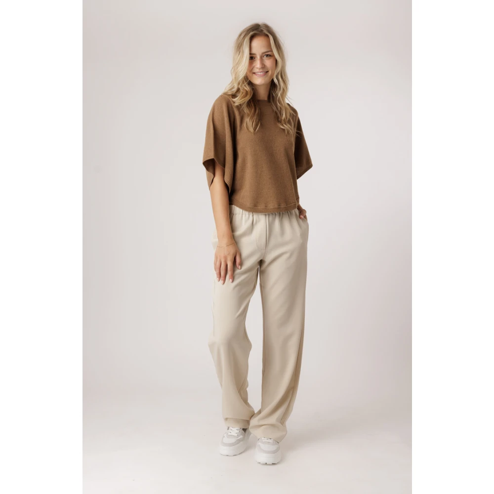 By-Bar Camel Pullover met Ronde Hals Brown Dames