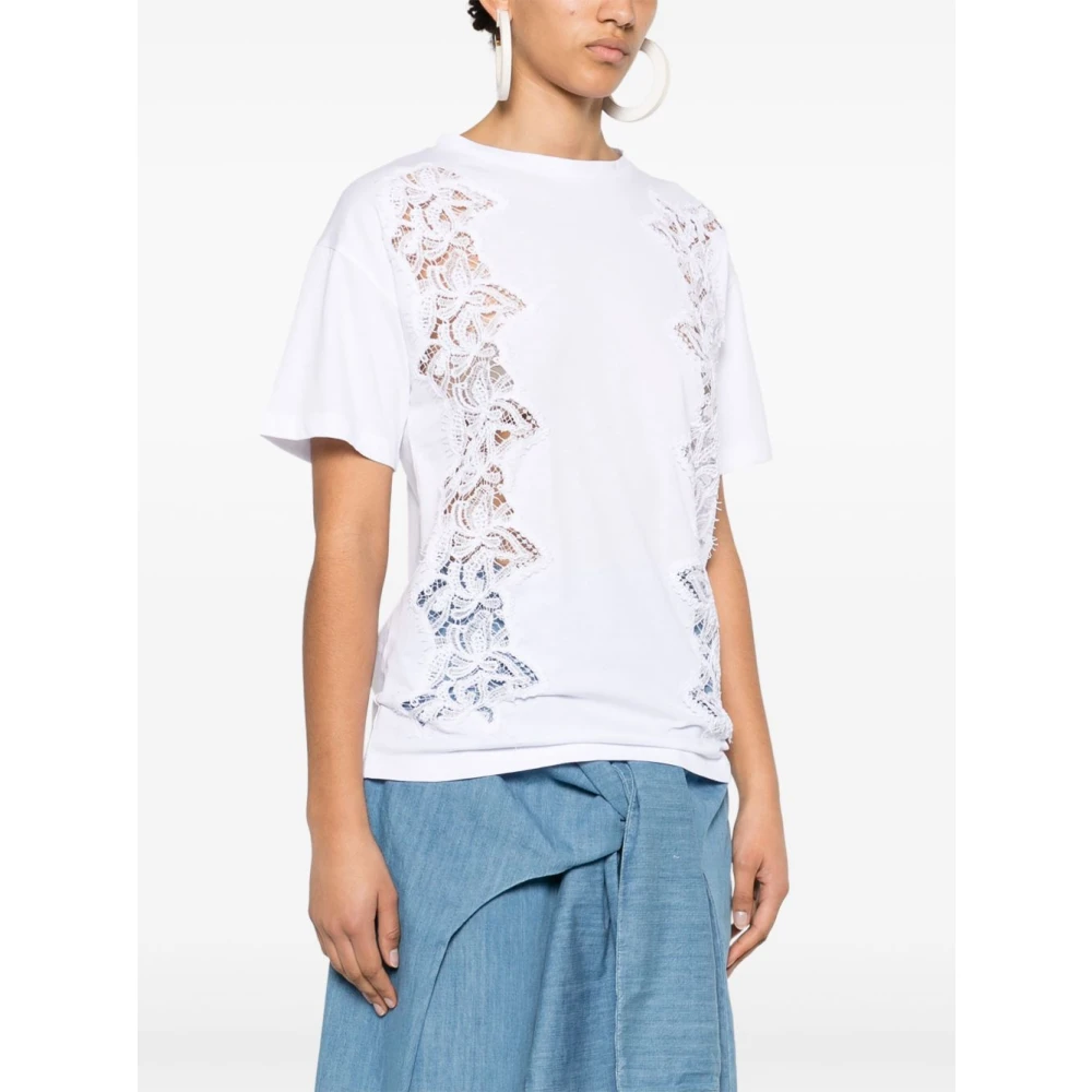 Ermanno Scervino Wit Crew Neck T-shirt met Sheer Panels White Dames