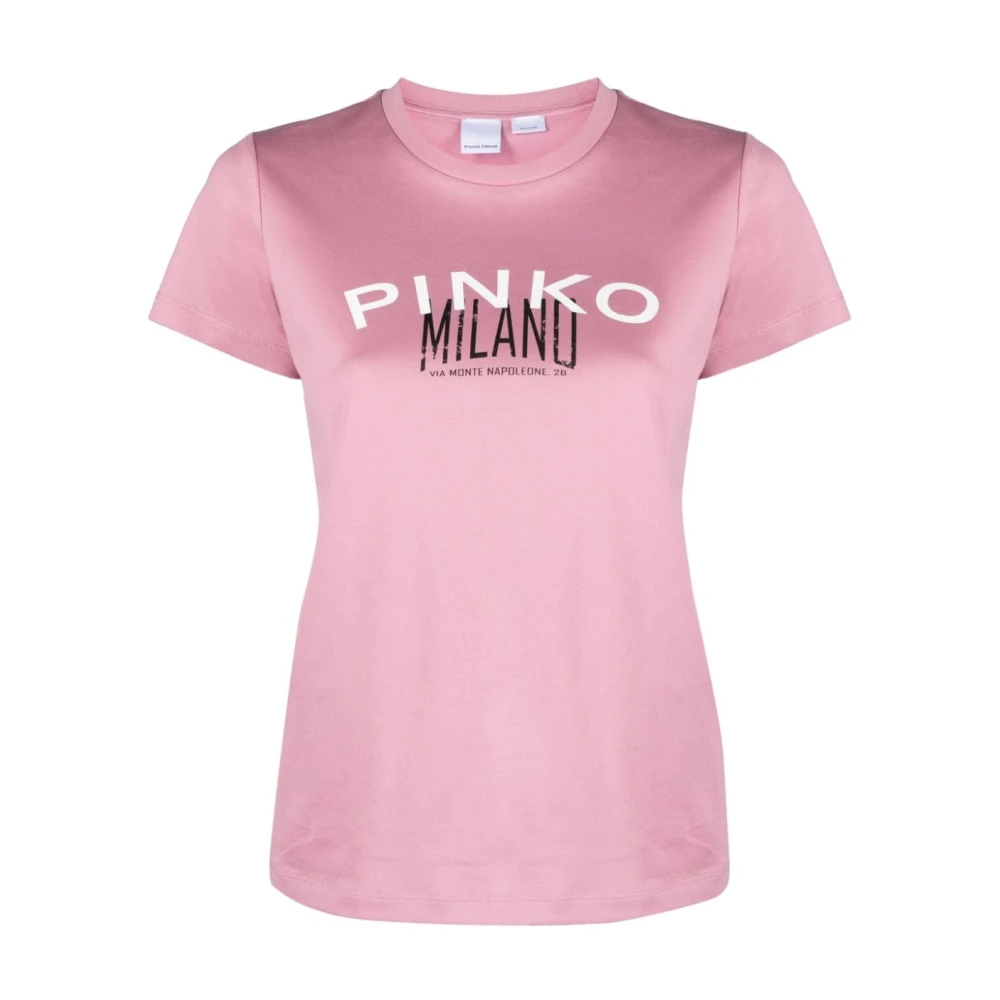 Pinko Logo Print Crew Neck T-shirts en Polos Pink Dames