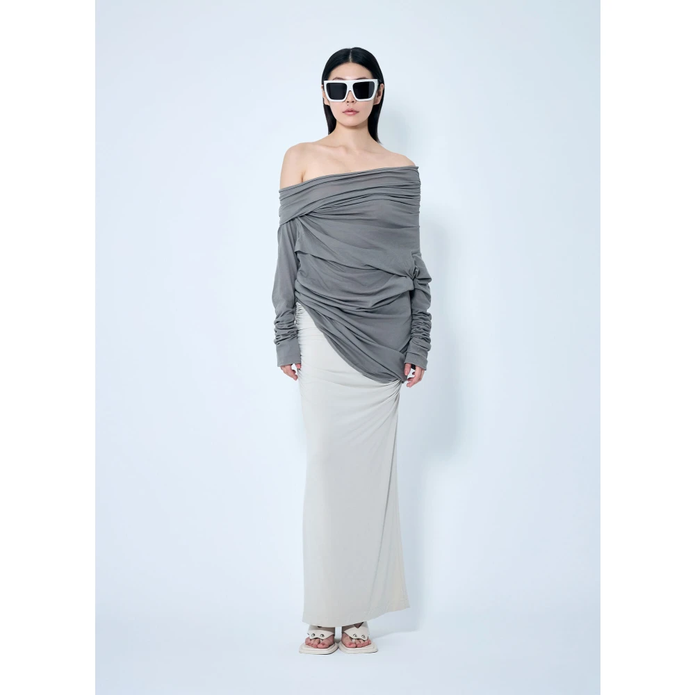 Entire Studios Off-Shoulder Gedrapeerd Longsleeve Top Gray Dames