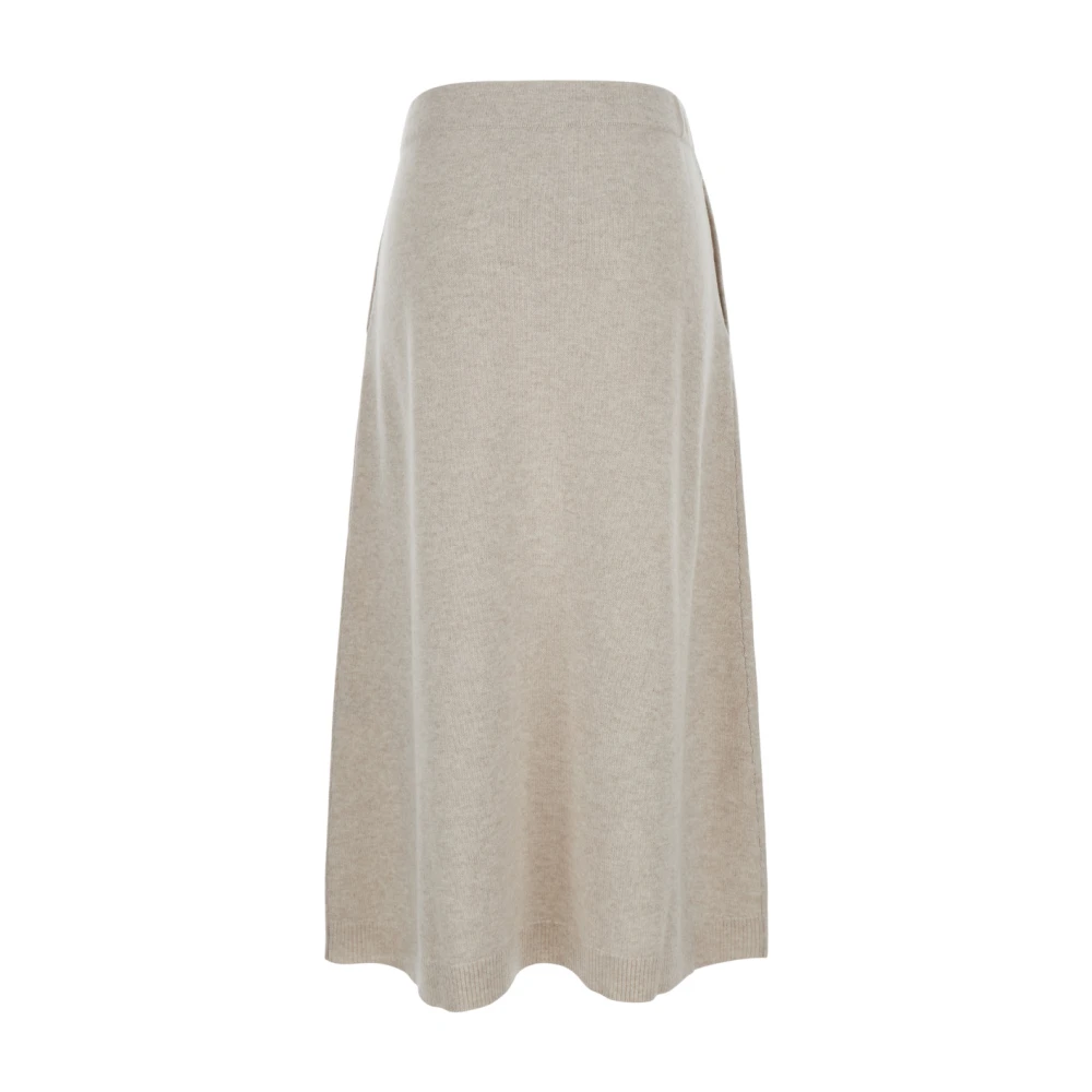 BRUNELLO CUCINELLI Beige Cashmere A-lijn Midi Rok Beige Dames