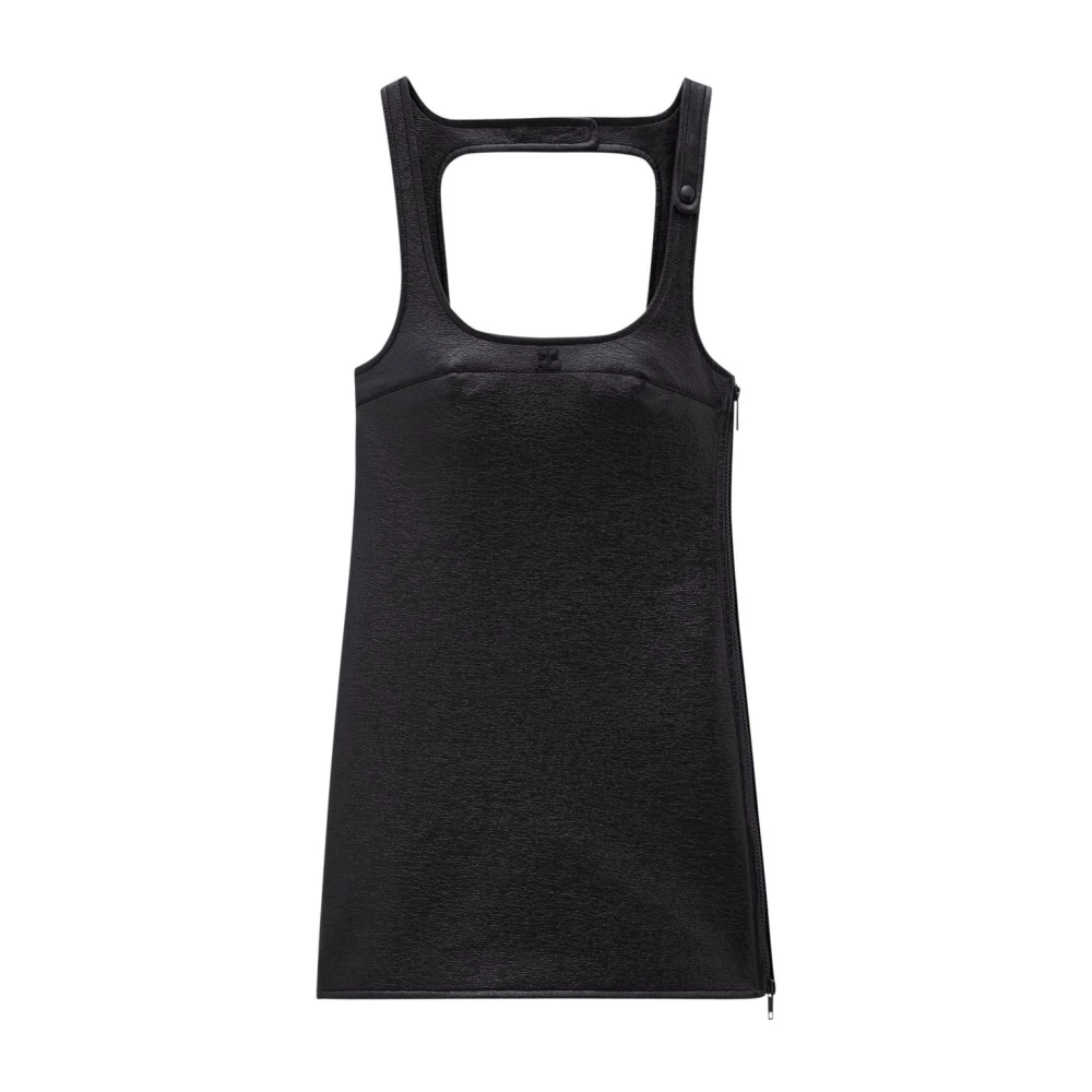 Courrèges Zwarte Faux Leren Shift Jurk Black Dames