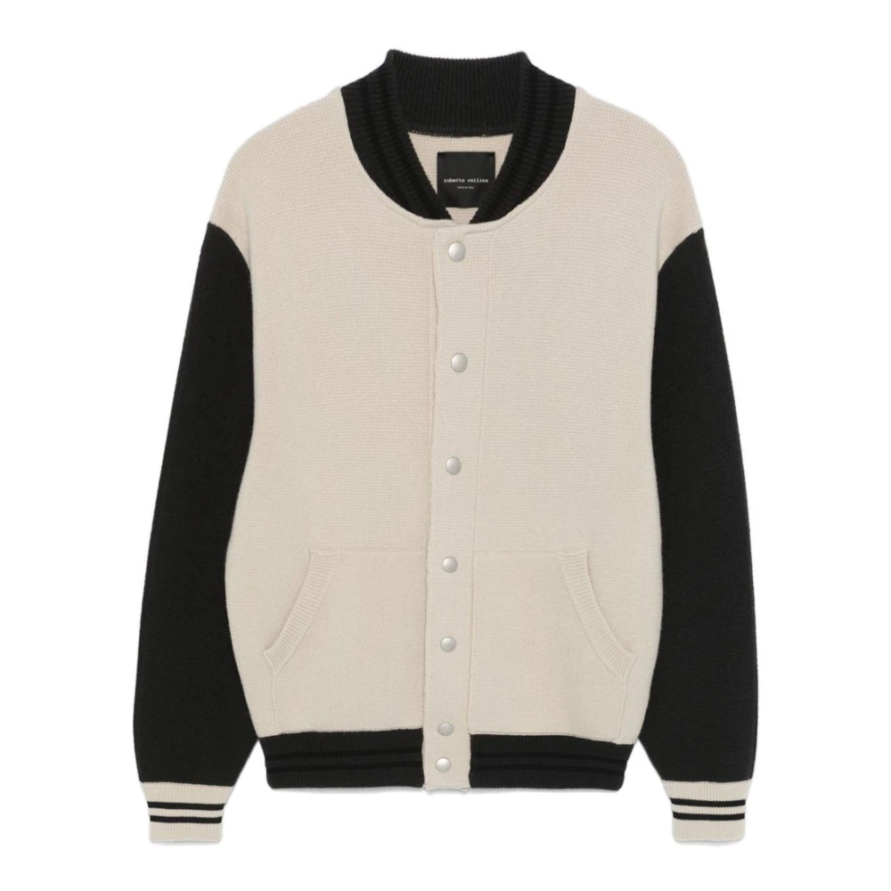 Roberto Collina Gebreide Merinowol Beige Bomberjas Beige Heren