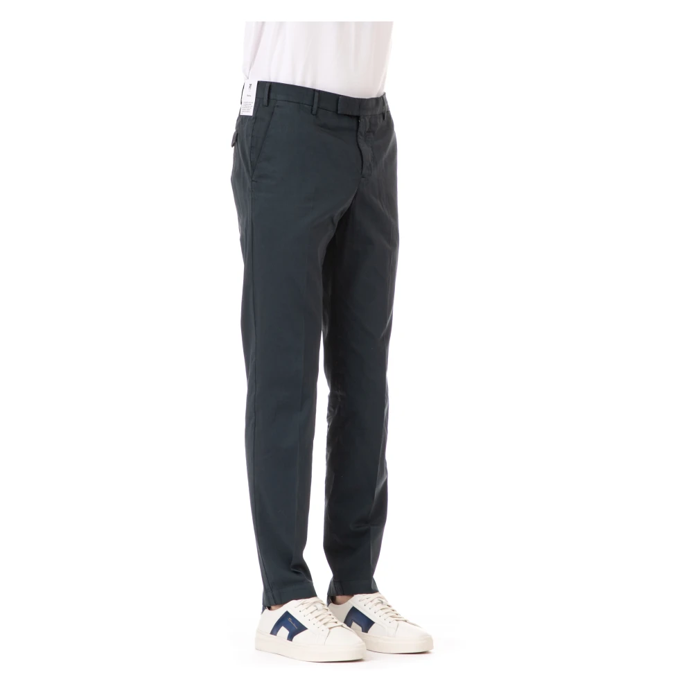 PT Torino Blauwe Zijden en Stretch Katoenen Broek Blue Heren