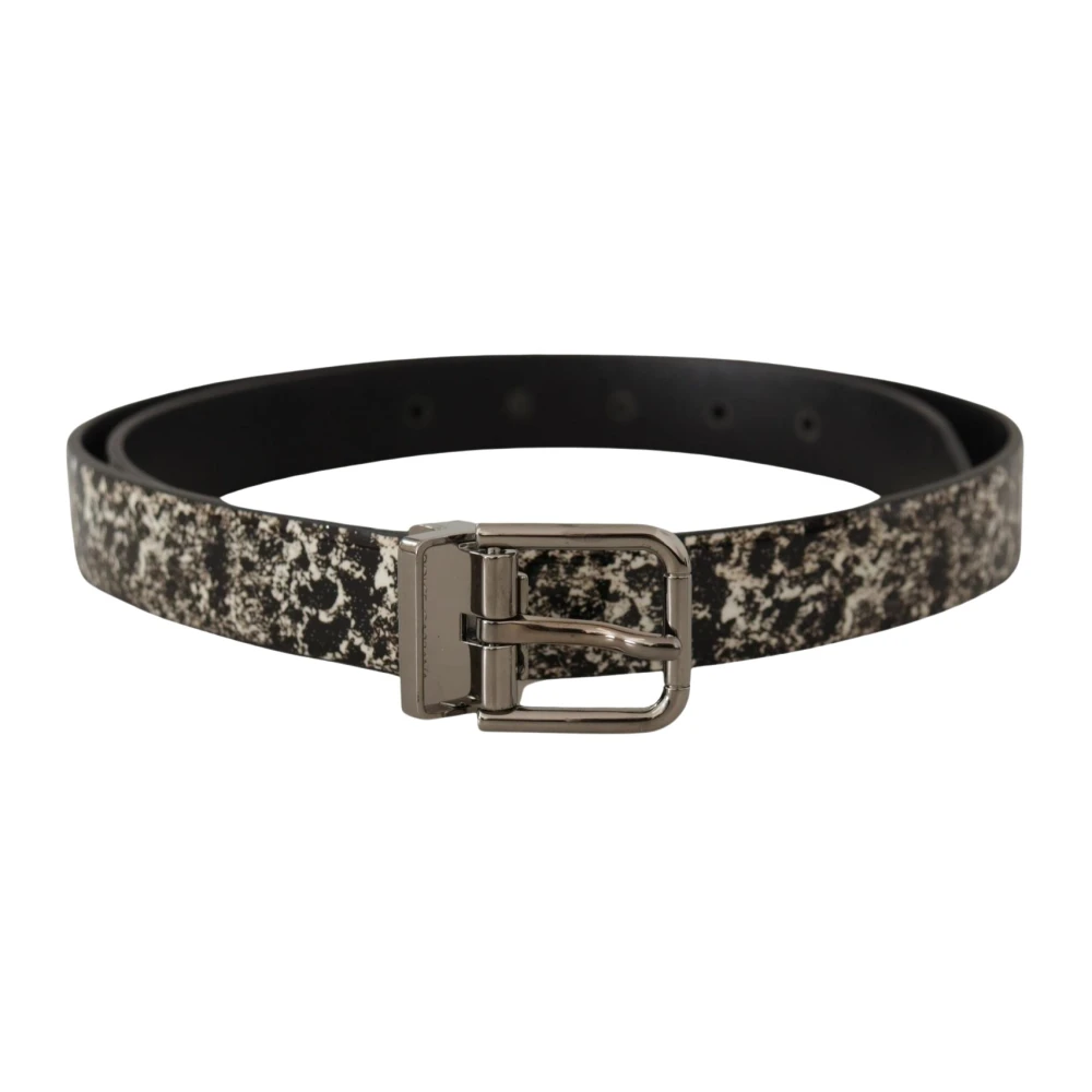 Dolce & Gabbana Men's Black/Silver Leather Belt With Buckle