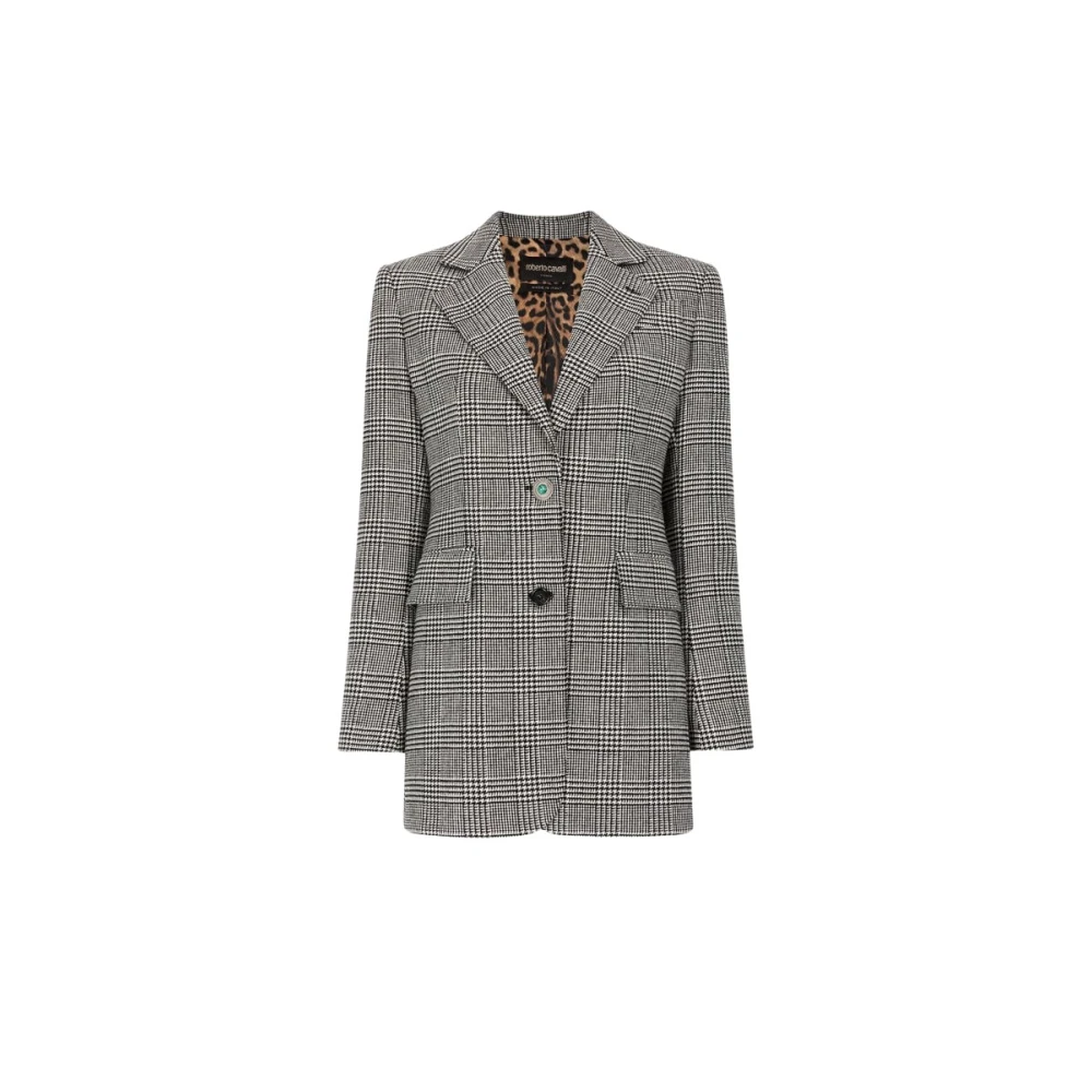 Roberto Cavalli Houndstooth Blazer Revers Slim Fit Gray Dames