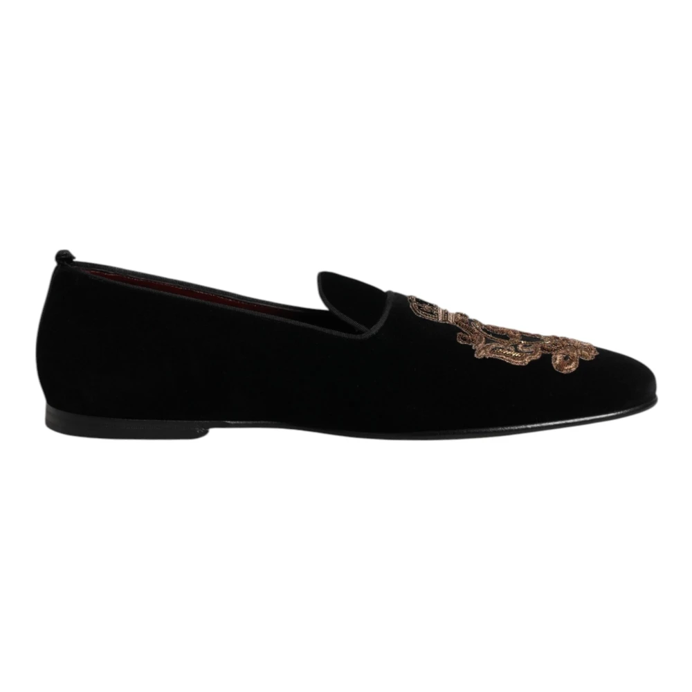 Dolce & Gabbana Men's Black Embroidered Velvet Loafers